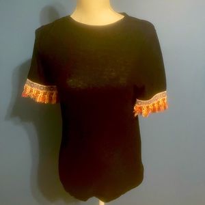 THML Black Shirt Sleeve Shirt with fringe sleeves size  XS